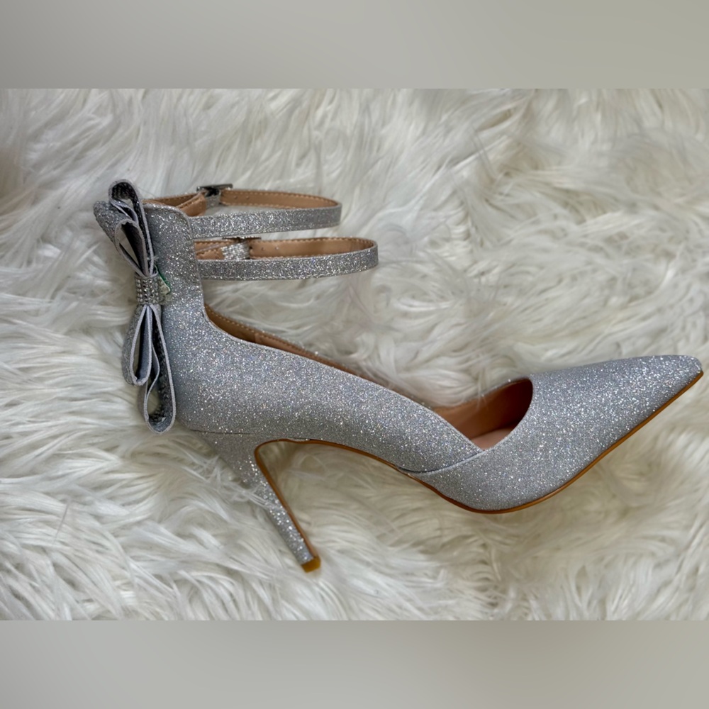 Silver Glitter Bow Heels